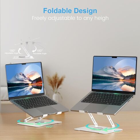 ULT-WIIQ Adjustable Laptop Stand for Desk Swivel Laptop Stand with 360 Rotating Base Ergonomic Foldable Aluminum Metal Portable Laptop Table Stand for MacBook Dell HP Lenovo 11-17.3 inch Black in Saudi Arabia