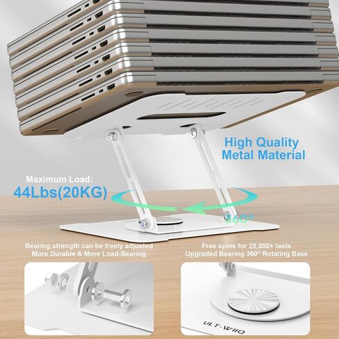 ULT-WIIQ Adjustable Laptop Stand for Desk Swivel Laptop Stand with 360 Rotating Base Ergonomic Foldable Aluminum Metal Portable Laptop Table Stand for MacBook Dell HP Lenovo 11-17.3 inch Black in Saudi Arabia
