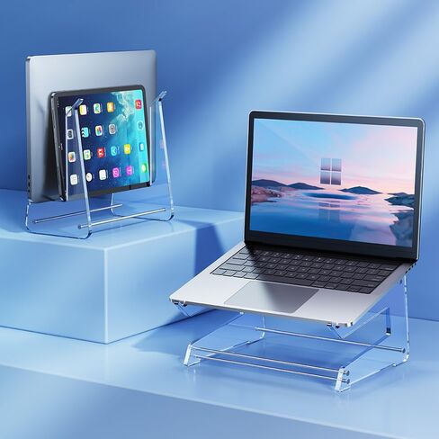 حامل كمبيوتر محمول أكريليك، حامل كمبيوتر محمول مريح، حامل كمبيوتر لحامل الكمبيوتر المحمول متوافق مع MacBook Air Pro/Dell XPS/Surface pro/HP، حامل كمبيوتر محمول عمودي شفاف للمكتب (شفاف) in Kuwait