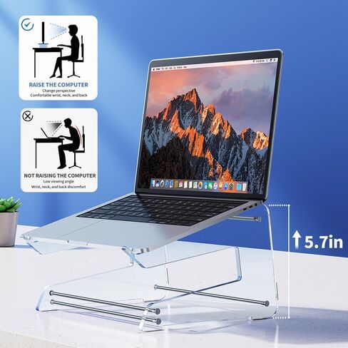 حامل كمبيوتر محمول أكريليك، حامل كمبيوتر محمول مريح، حامل كمبيوتر لحامل الكمبيوتر المحمول متوافق مع MacBook Air Pro/Dell XPS/Surface pro/HP، حامل كمبيوتر محمول عمودي شفاف للمكتب (شفاف) in Kuwait