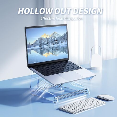 حامل كمبيوتر محمول أكريليك، حامل كمبيوتر محمول مريح، حامل كمبيوتر لحامل الكمبيوتر المحمول متوافق مع MacBook Air Pro/Dell XPS/Surface pro/HP، حامل كمبيوتر محمول عمودي شفاف للمكتب (شفاف) in Kuwait