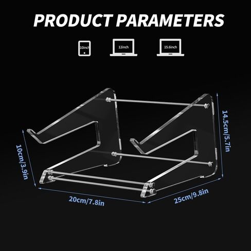 حامل كمبيوتر محمول أكريليك، حامل كمبيوتر محمول مريح، حامل كمبيوتر لحامل الكمبيوتر المحمول متوافق مع MacBook Air Pro/Dell XPS/Surface pro/HP، حامل كمبيوتر محمول عمودي شفاف للمكتب (شفاف) in Kuwait