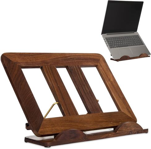 Wooden Ergonomic Laptop Stand – Laptop Holder for MacBook and Other Laptops | Wooden Office Desk Accessories Up to 17.3" (Sheesham Wood) in Saudi Arabia