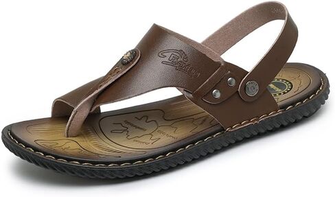 Mens Casual Outdoor Sandals Flip Flops Thong Leather Slip On Two uses Toe Ring Beach Shoes in Saudi Arabia