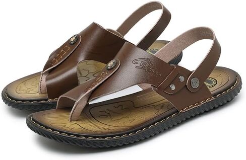 Mens Casual Outdoor Sandals Flip Flops Thong Leather Slip On Two uses Toe Ring Beach Shoes in Saudi Arabia