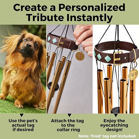 Pet Memorial Wind Chimes Metal Collar for Dogs & Cats, 28" Dog Memorial Wind Chime, Dog Sympathy Gifts, Personalized Dog Memorial Gifts, Pet Loss Gifts, Dog Wind Chimes Memorial (Gold/Mint) in Saudi Arabia