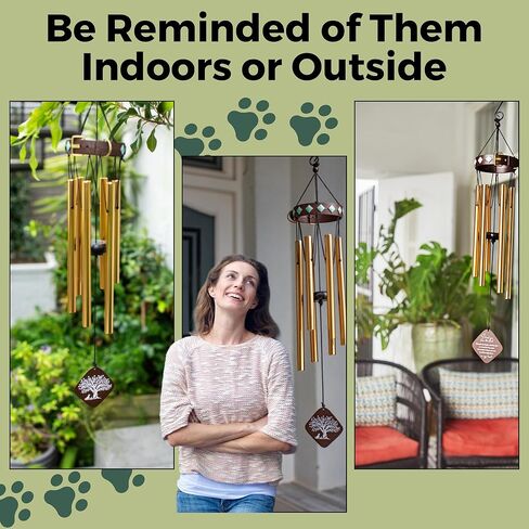 Pet Memorial Wind Chimes Metal Collar for Dogs & Cats, 28" Dog Memorial Wind Chime, Dog Sympathy Gifts, Personalized Dog Memorial Gifts, Pet Loss Gifts, Dog Wind Chimes Memorial (Gold/Mint) in Saudi Arabia