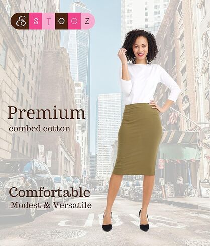 ESTEEZ تنورة نسائية ضيقة بطول الركبة خفيفة الوزن EX81169 أخضر عسكري - L in Kuwait