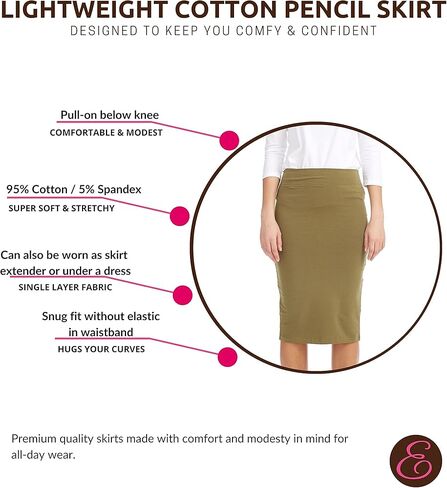 ESTEEZ تنورة نسائية ضيقة بطول الركبة خفيفة الوزن EX81169 أخضر عسكري - L in Kuwait