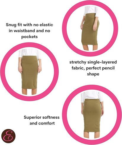 ESTEEZ تنورة نسائية ضيقة بطول الركبة خفيفة الوزن EX81169 أخضر عسكري - L in Kuwait