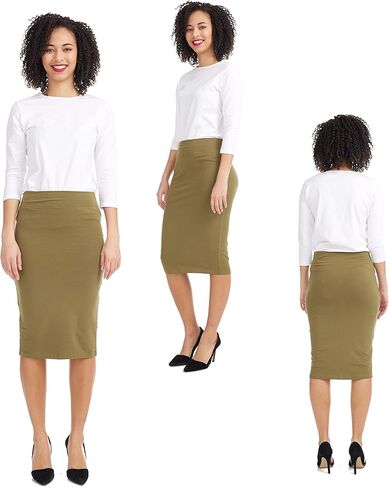 ESTEEZ تنورة نسائية ضيقة بطول الركبة خفيفة الوزن EX81169 أخضر عسكري - L in Kuwait