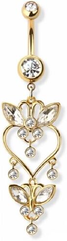Pierced Owl 14GA 316L Stainless Steel CZ Crystal Heart Butterfly Dangling Belly Button Ring in Saudi Arabia