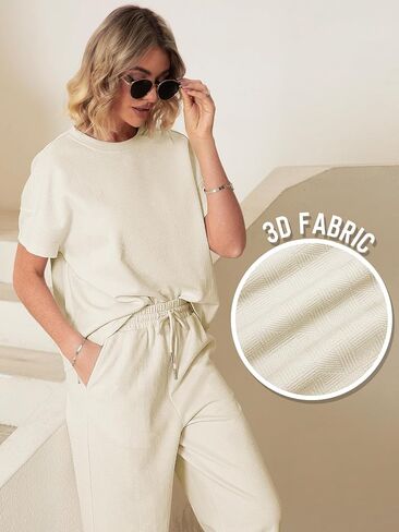Glamaker Womens 2 Piece Outfits Lounge Sets Short Sleeve Loose Fit Top and Wide Leg Pants Set Sweatsuits Tracksuit in Saudi Arabia