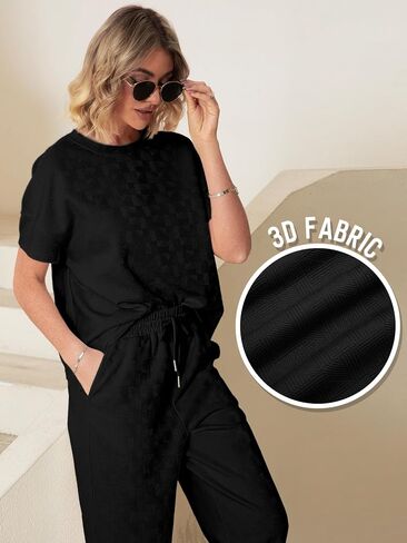 Glamaker Womens 2 Piece Outfits Lounge Sets Short Sleeve Loose Fit Top and Wide Leg Pants Set Sweatsuits Tracksuit in Saudi Arabia