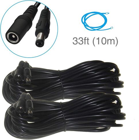 12V DC Extension Cord,LONNKY 5.5mm x 2.1mm Male to Female DC Power Extension Cable, Extension Cord for Security Camera, Length up to 33FT/10M,2-Pack,Black in Saudi Arabia