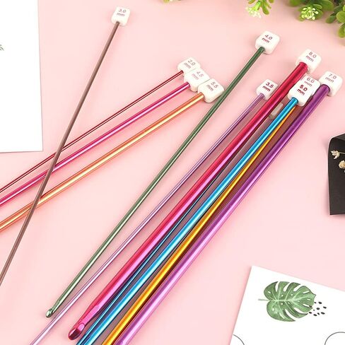 مجموعة خطافات كروشيه تونسية 23 قطعة مع 12 قطعة خطافات كروشيه من الخيزران 3-10 ملم و11 قطعة 2-8 ملم مجموعة إبر الحياكة المصنوعة من الألومنيوم الأفغاني مثالية للمشروعات الكبيرة in Kuwait