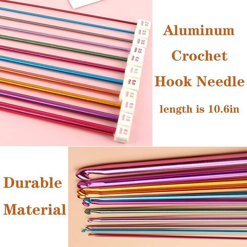 مجموعة خطافات كروشيه تونسية 23 قطعة مع 12 قطعة خطافات كروشيه من الخيزران 3-10 ملم و11 قطعة 2-8 ملم مجموعة إبر الحياكة المصنوعة من الألومنيوم الأفغاني مثالية للمشروعات الكبيرة in Kuwait