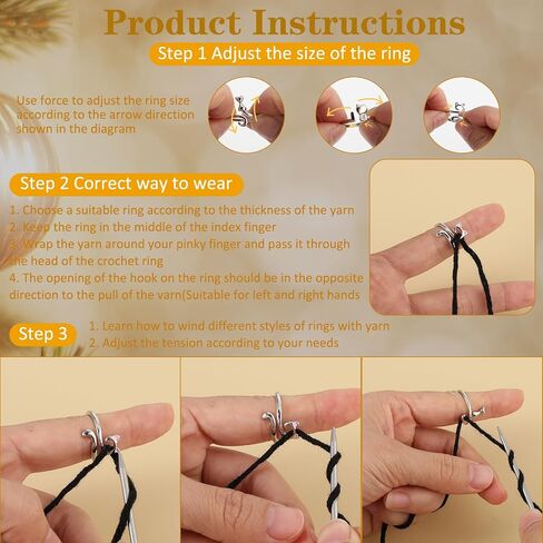 9 Pcs Crochet Ring for Finger Adjustable Knitting Crochet Tension Loop Accessories Metal Yarn Guide Finger Holder Rings for DIY Crafts, Knitting & Crochet Supplies in Saudi Arabia