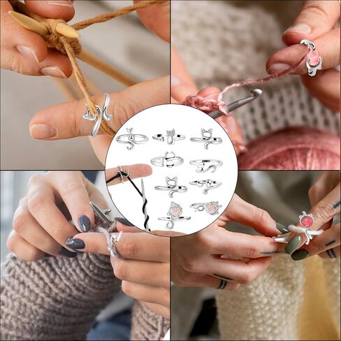 9 Pcs Crochet Ring for Finger Adjustable Knitting Crochet Tension Loop Accessories Metal Yarn Guide Finger Holder Rings for DIY Crafts, Knitting & Crochet Supplies in Saudi Arabia