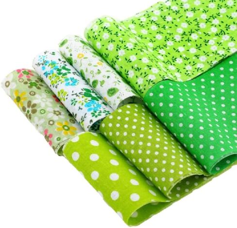 7 قطع من نسيج القطن الأخضر العلوي حزمة من المربعات المرقعة DIY الخياطة سكرابوكينغ اللحف نمط الأزهار المنقط نسيج الحرف والهوايات 10 بوصة × 10 بوصة (25 سم × 25 سم) in Saudi Arabia