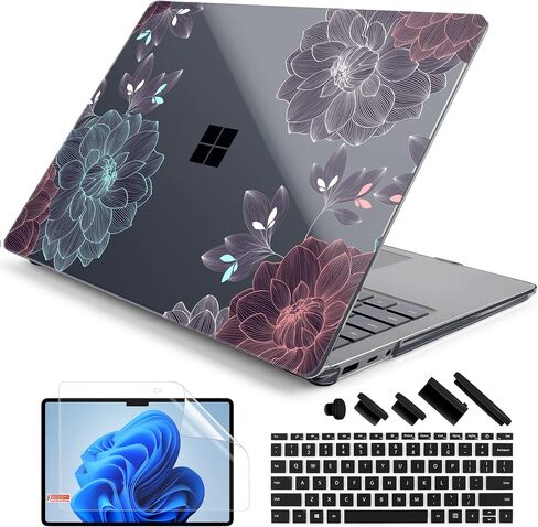 DONGKE Case for 12.4 Inch Microsoft Surface Laptop Go 2 2022 Model 2013 & Surface Laptop Go 1 2020 Model 1943, Plastic Hard Shell Case with Keyboard Cover & Screen Protector, Dahlia Flowers in Saudi Arabia