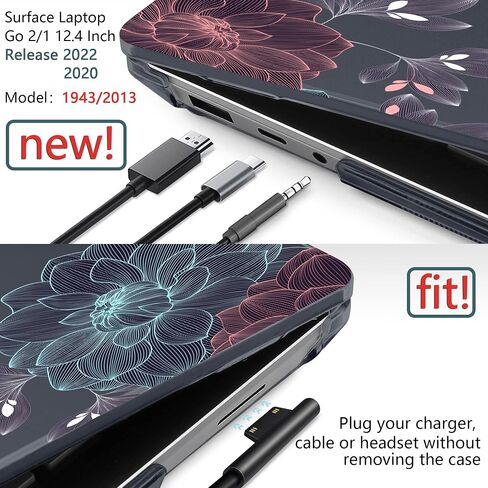 DONGKE Case for 12.4 Inch Microsoft Surface Laptop Go 2 2022 Model 2013 & Surface Laptop Go 1 2020 Model 1943, Plastic Hard Shell Case with Keyboard Cover & Screen Protector, Dahlia Flowers in Saudi Arabia