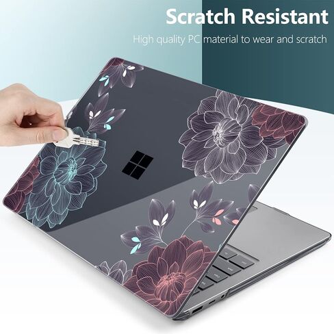 DONGKE Case for 12.4 Inch Microsoft Surface Laptop Go 2 2022 Model 2013 & Surface Laptop Go 1 2020 Model 1943, Plastic Hard Shell Case with Keyboard Cover & Screen Protector, Dahlia Flowers in Saudi Arabia