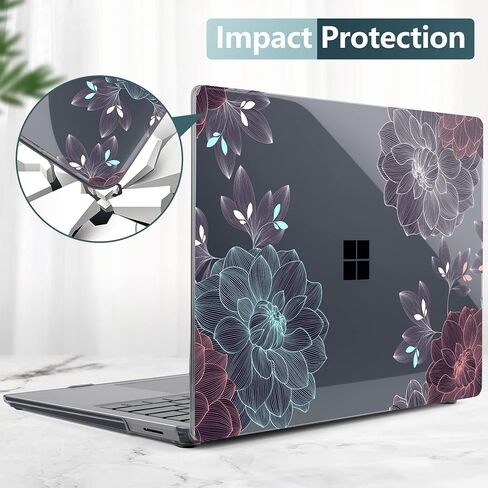 DONGKE Case for 12.4 Inch Microsoft Surface Laptop Go 2 2022 Model 2013 & Surface Laptop Go 1 2020 Model 1943, Plastic Hard Shell Case with Keyboard Cover & Screen Protector, Dahlia Flowers in Saudi Arabia