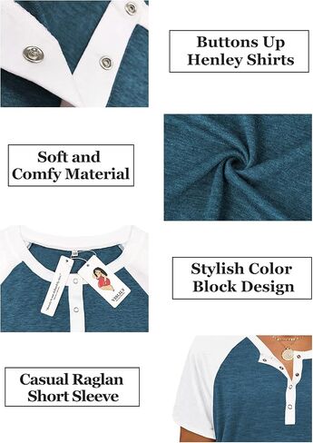 VISLILY Women's Plus Size Tops Raglan Henley Shirts Buttons Up Tunics Color Block Tee in Saudi Arabia