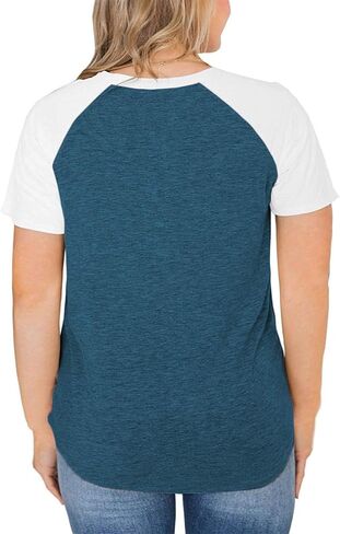 VISLILY Women's Plus Size Tops Raglan Henley Shirts Buttons Up Tunics Color Block Tee in Saudi Arabia
