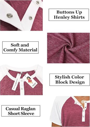 VISLILY Women's Plus Size Tops Raglan Henley Shirts Buttons Up Tunics Color Block Tee in Saudi Arabia