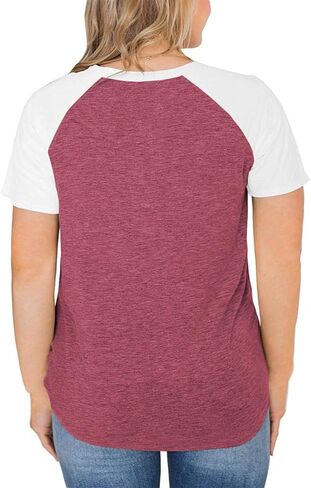 VISLILY Women's Plus Size Tops Raglan Henley Shirts Buttons Up Tunics Color Block Tee in Saudi Arabia