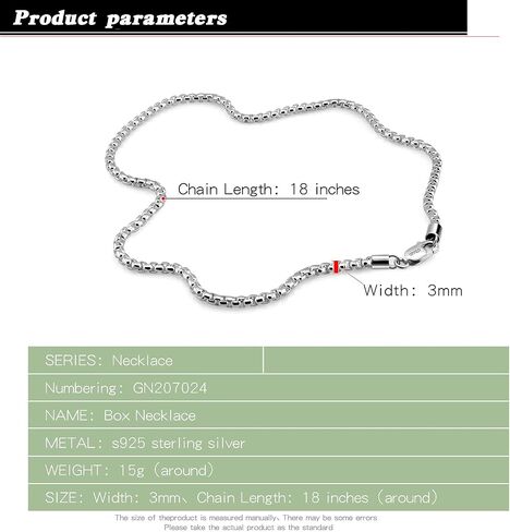Italy Design 925 Sterling Silver Necklace Men & Women 3MM Square Rolo Link Round Box Chain Chokers 18" 20" 22" 24" 26" 28" Jewelry in Saudi Arabia