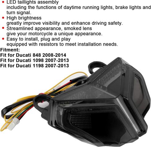 Qiilu Motorcycle LED Taillight,LED Brake Turn Signal Rear Light Assembly Smoky Lens High Brightness Fit for Ducati 848/1098/1198 in Saudi Arabia