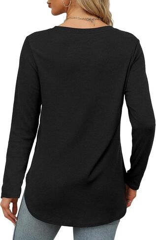 XIEERDUO Womens Long Sleeve Round Neck Shirts Side Split Basic Loose Tunic Tops Casual 2024 in Saudi Arabia