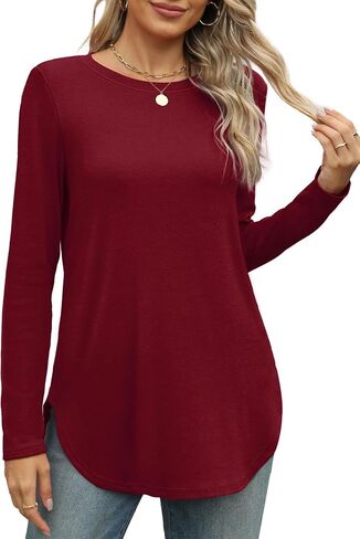 XIEERDUO Womens Long Sleeve Round Neck Shirts Side Split Basic Loose Tunic Tops Casual 2024 in Saudi Arabia