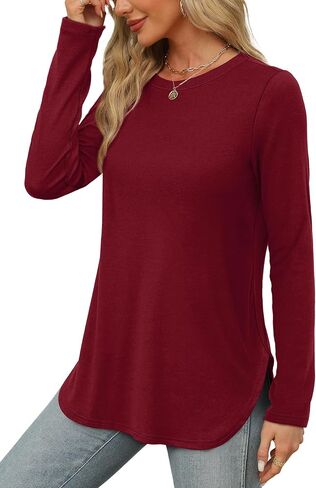 XIEERDUO Womens Long Sleeve Round Neck Shirts Side Split Basic Loose Tunic Tops Casual 2024 in Saudi Arabia