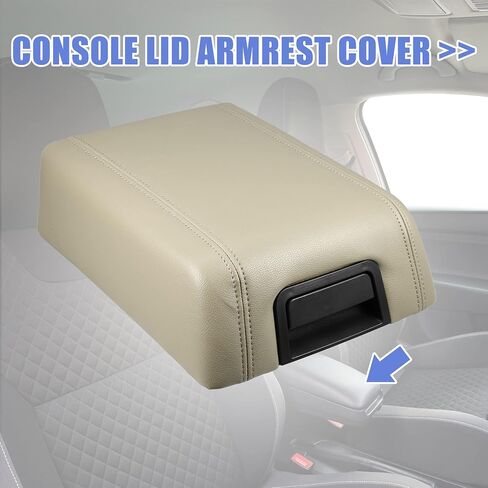 X AUTOHAUX سيارة مركز وحدة التحكم غطاء مسند الذراع غطاء صندوق المقعد حامي لفورد F-150 2004-2008 مسند الذراع غطاء الوسادة فو الجلود البيج in Saudi Arabia