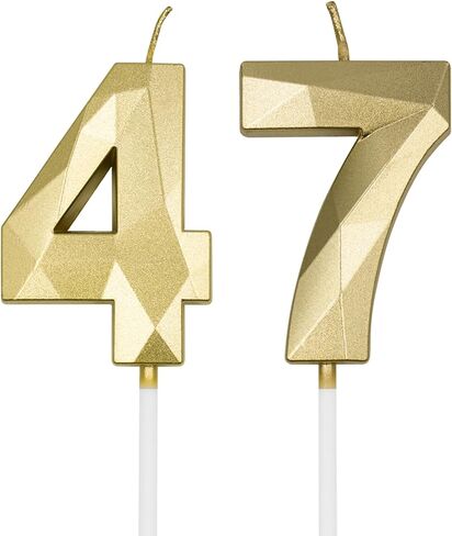 47th & 74th Birthday Candles for Cake, Gold Number 47 74 3D Diamond Shaped Candle Birthday Decorations Party Supplies for Women or Men in Saudi Arabia