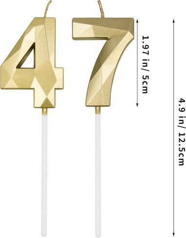 47th & 74th Birthday Candles for Cake, Gold Number 47 74 3D Diamond Shaped Candle Birthday Decorations Party Supplies for Women or Men in Saudi Arabia