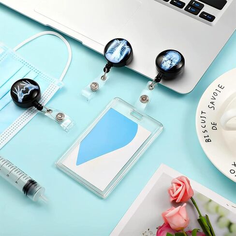 3 قطع من NUOBESTY حامل شارات تكنولوجيا الأشعة القابلة للسحب، بكرات شارة الهوية على شكل جمجمة قوطية، بكرات شارة الطبيب، حامل بطاقات بكرة شارة الأشعة، مشابك شارة هدايا دوارة، سلاسل مفاتيح in Kuwait