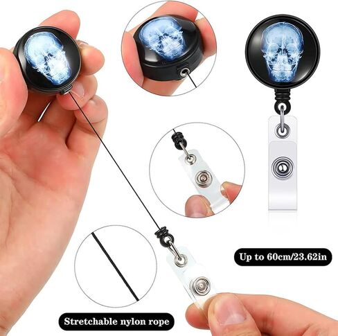 3 قطع من NUOBESTY حامل شارات تكنولوجيا الأشعة القابلة للسحب، بكرات شارة الهوية على شكل جمجمة قوطية، بكرات شارة الطبيب، حامل بطاقات بكرة شارة الأشعة، مشابك شارة هدايا دوارة، سلاسل مفاتيح in Kuwait