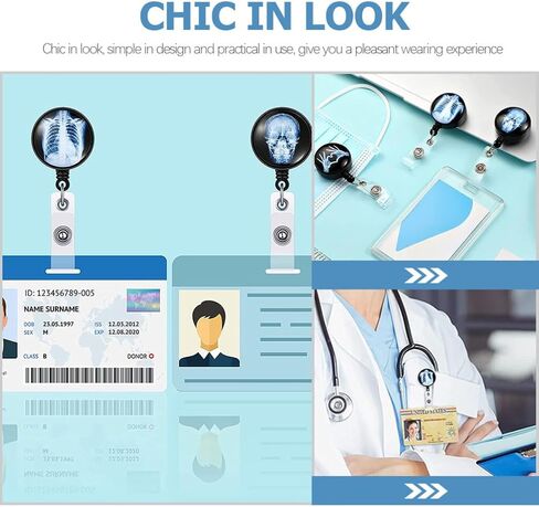 3 قطع من NUOBESTY حامل شارات تكنولوجيا الأشعة القابلة للسحب، بكرات شارة الهوية على شكل جمجمة قوطية، بكرات شارة الطبيب، حامل بطاقات بكرة شارة الأشعة، مشابك شارة هدايا دوارة، سلاسل مفاتيح in Kuwait