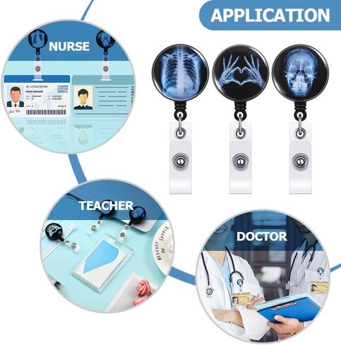 3 قطع من NUOBESTY حامل شارات تكنولوجيا الأشعة القابلة للسحب، بكرات شارة الهوية على شكل جمجمة قوطية، بكرات شارة الطبيب، حامل بطاقات بكرة شارة الأشعة، مشابك شارة هدايا دوارة، سلاسل مفاتيح in Kuwait