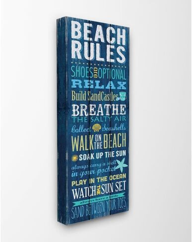 Stupell Industries Beach Rules Relax Breathe Blue Planked Look Canvas Wall Art, 10x24, Multicolor in Saudi Arabia