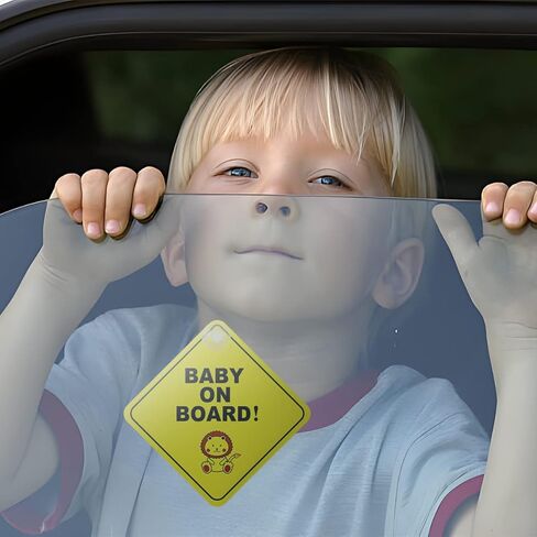قطعتان من ملصقات الأطفال على اللوحة للسيارات، لوحة إشعارات تحذيرية مقاس 5 × 5 بوصات مع أكواب شفط، علامات أمان للأطفال قابلة للإزالة ومقاومة للماء، لافتة ملحقات السيارة لملصقات ممتص الصدمات لنافذة السيارة (Baby-2) in Kuwait