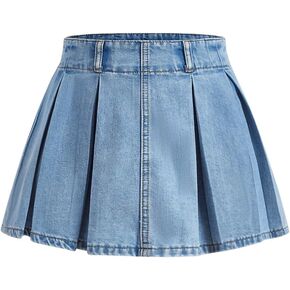 SweatyRocks Women's Casual Ruffle Pleated Denim Skirt Raw Hem Short A Line Jean Skirts