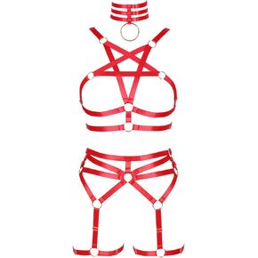 Womens Full Body Harness New Leg Garter Belt Stockings Lingerie Elastic Suspender belt Plus Size Punk Gothic Hot Rave Garters