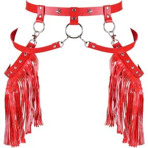 Women's Leather Tassel Body Harness Punk Garter Belt Leg Belt High Waist Adjustable size Belt Halloween Rave