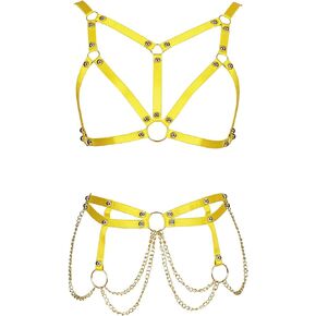 Women's Full Cage Harness Body Chain Lingerie Garter Belt Strappy Adjustable Size Punk Harajuku Gothic Festival Rave